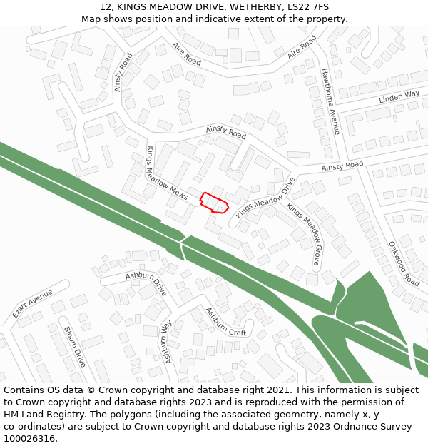 12, KINGS MEADOW DRIVE, WETHERBY, LS22 7FS: Location map and indicative extent of plot