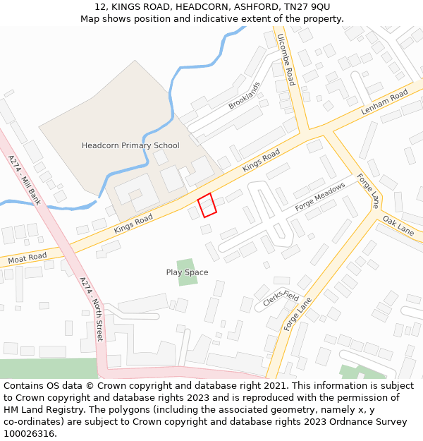 12, KINGS ROAD, HEADCORN, ASHFORD, TN27 9QU: Location map and indicative extent of plot