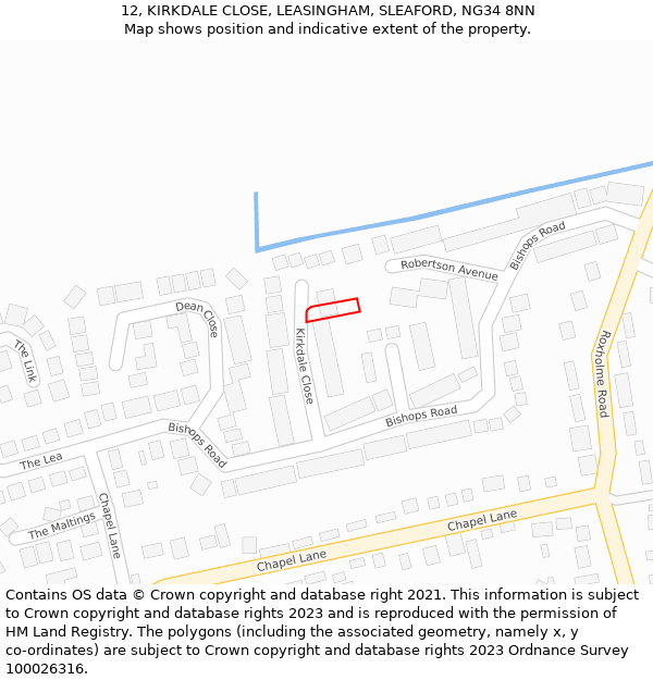 12, KIRKDALE CLOSE, LEASINGHAM, SLEAFORD, NG34 8NN: Location map and indicative extent of plot