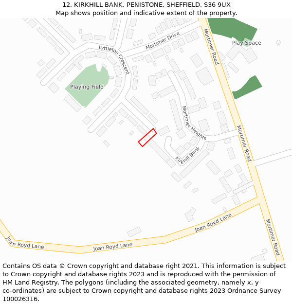 12, KIRKHILL BANK, PENISTONE, SHEFFIELD, S36 9UX: Location map and indicative extent of plot