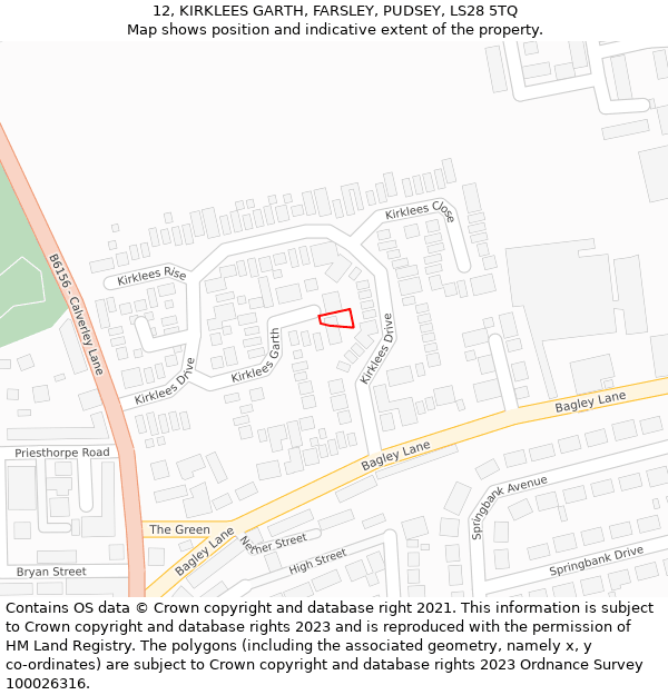 12, KIRKLEES GARTH, FARSLEY, PUDSEY, LS28 5TQ: Location map and indicative extent of plot