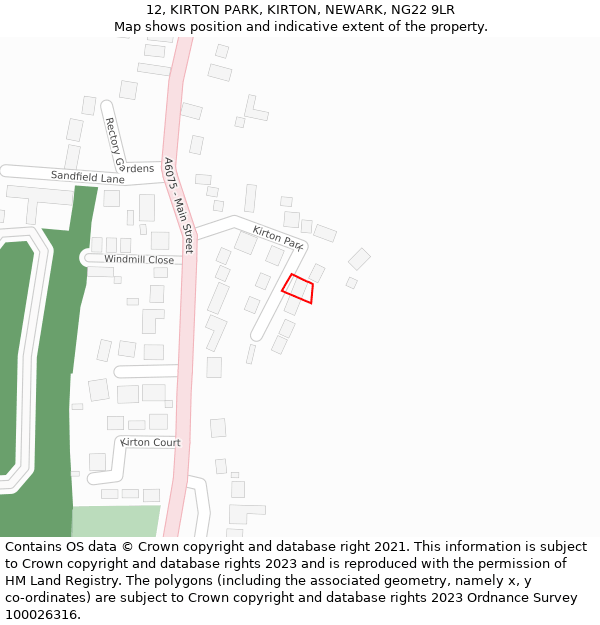 12, KIRTON PARK, KIRTON, NEWARK, NG22 9LR: Location map and indicative extent of plot