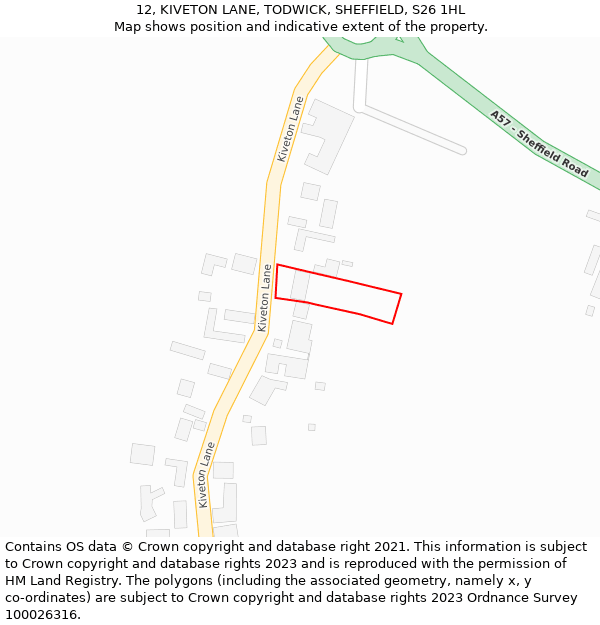 12, KIVETON LANE, TODWICK, SHEFFIELD, S26 1HL: Location map and indicative extent of plot