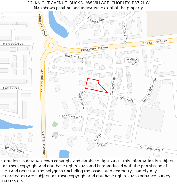 12, KNIGHT AVENUE, BUCKSHAW VILLAGE, CHORLEY, PR7 7HW: Location map and indicative extent of plot