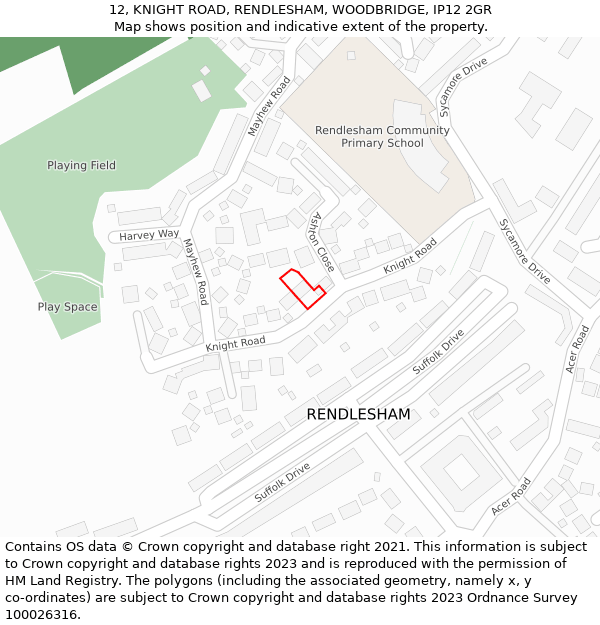 12, KNIGHT ROAD, RENDLESHAM, WOODBRIDGE, IP12 2GR: Location map and indicative extent of plot