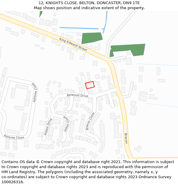 12, KNIGHTS CLOSE, BELTON, DONCASTER, DN9 1TE: Location map and indicative extent of plot