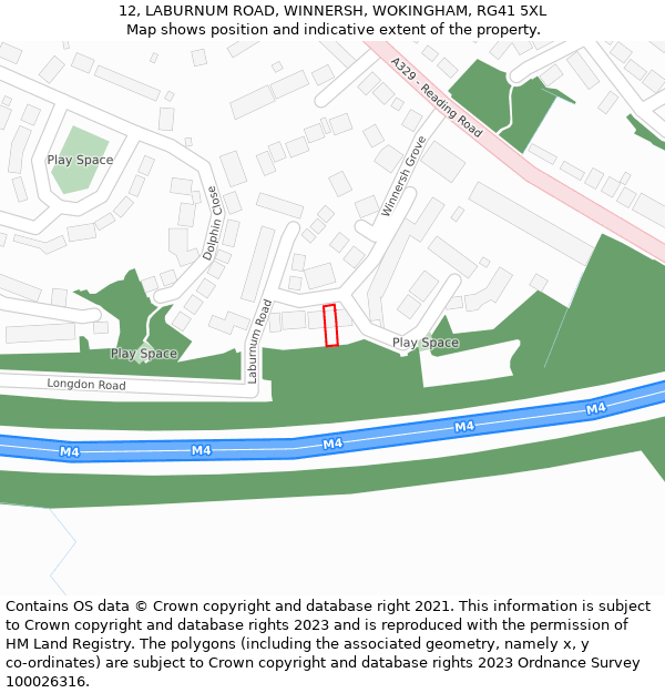 12, LABURNUM ROAD, WINNERSH, WOKINGHAM, RG41 5XL: Location map and indicative extent of plot