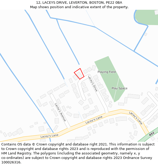 12, LACEYS DRIVE, LEVERTON, BOSTON, PE22 0BA: Location map and indicative extent of plot