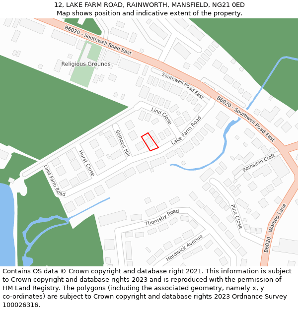 12, LAKE FARM ROAD, RAINWORTH, MANSFIELD, NG21 0ED: Location map and indicative extent of plot