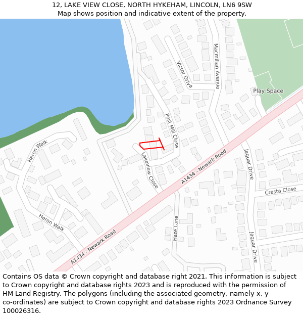 12, LAKE VIEW CLOSE, NORTH HYKEHAM, LINCOLN, LN6 9SW: Location map and indicative extent of plot