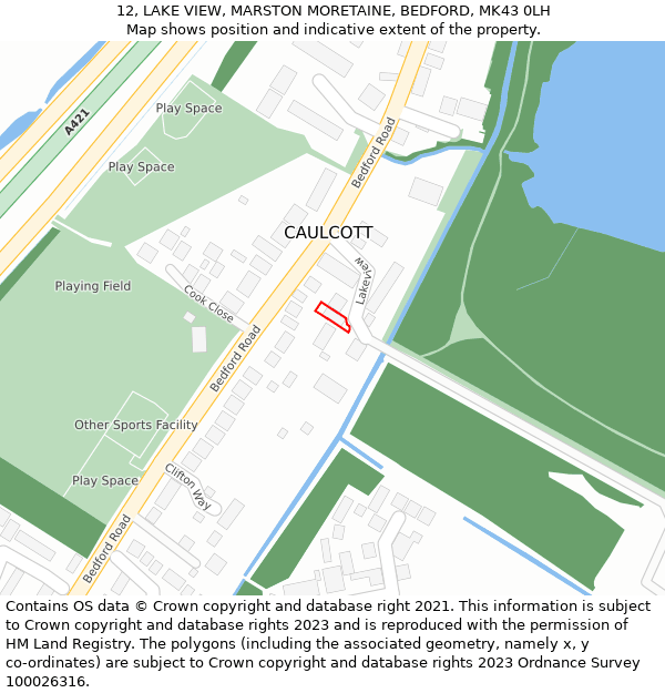 12, LAKE VIEW, MARSTON MORETAINE, BEDFORD, MK43 0LH: Location map and indicative extent of plot