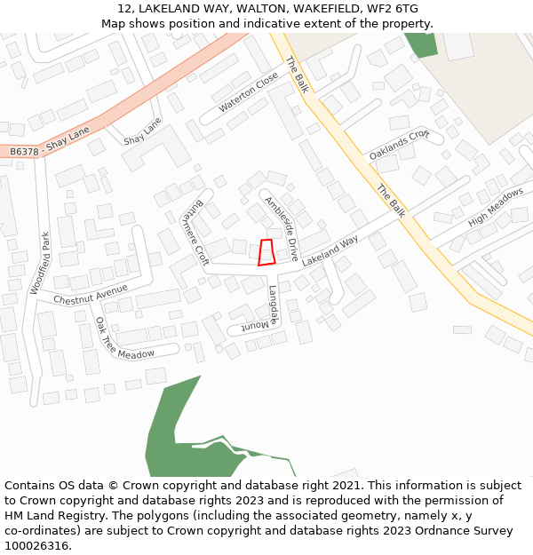 12, LAKELAND WAY, WALTON, WAKEFIELD, WF2 6TG: Location map and indicative extent of plot