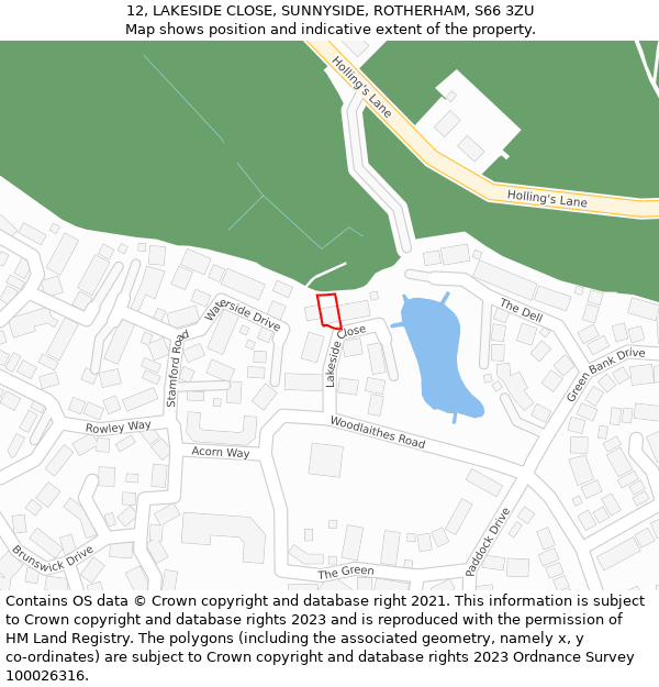 12, LAKESIDE CLOSE, SUNNYSIDE, ROTHERHAM, S66 3ZU: Location map and indicative extent of plot