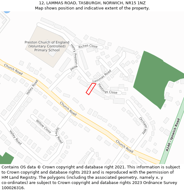 12, LAMMAS ROAD, TASBURGH, NORWICH, NR15 1NZ: Location map and indicative extent of plot