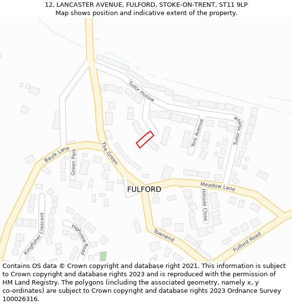 12, LANCASTER AVENUE, FULFORD, STOKE-ON-TRENT, ST11 9LP: Location map and indicative extent of plot