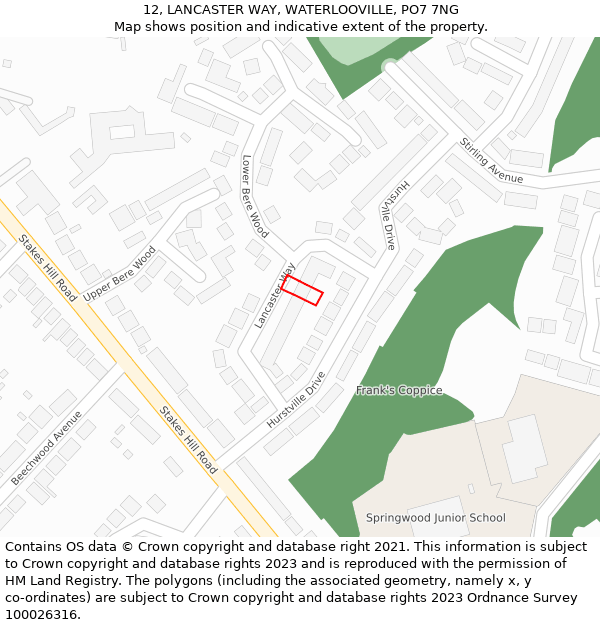 12, LANCASTER WAY, WATERLOOVILLE, PO7 7NG: Location map and indicative extent of plot