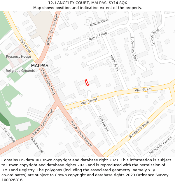 12, LANCELEY COURT, MALPAS, SY14 8QX: Location map and indicative extent of plot