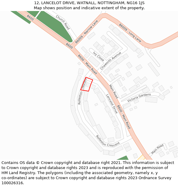 12, LANCELOT DRIVE, WATNALL, NOTTINGHAM, NG16 1JS: Location map and indicative extent of plot