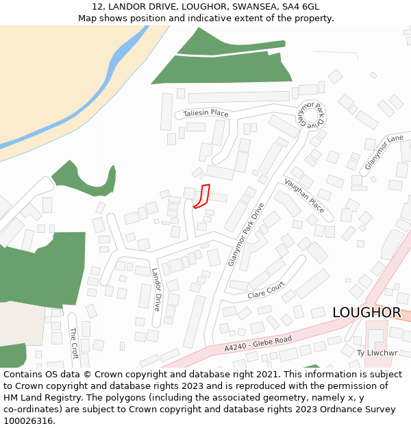 12, LANDOR DRIVE, LOUGHOR, SWANSEA, SA4 6GL: Location map and indicative extent of plot