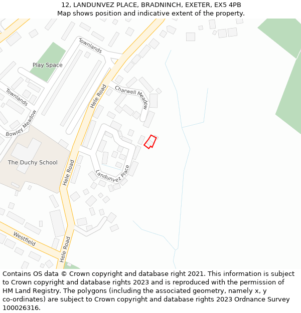 12, LANDUNVEZ PLACE, BRADNINCH, EXETER, EX5 4PB: Location map and indicative extent of plot