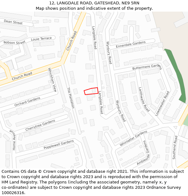 12, LANGDALE ROAD, GATESHEAD, NE9 5RN: Location map and indicative extent of plot