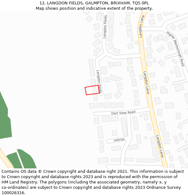 12, LANGDON FIELDS, GALMPTON, BRIXHAM, TQ5 0PL: Location map and indicative extent of plot