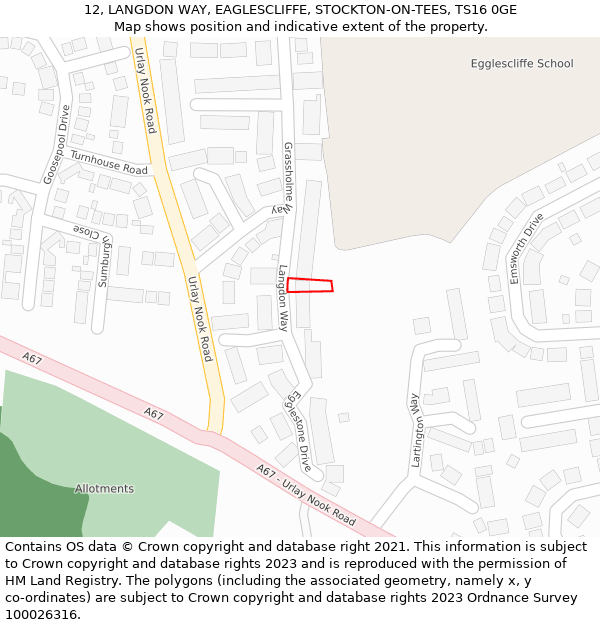 12, LANGDON WAY, EAGLESCLIFFE, STOCKTON-ON-TEES, TS16 0GE: Location map and indicative extent of plot