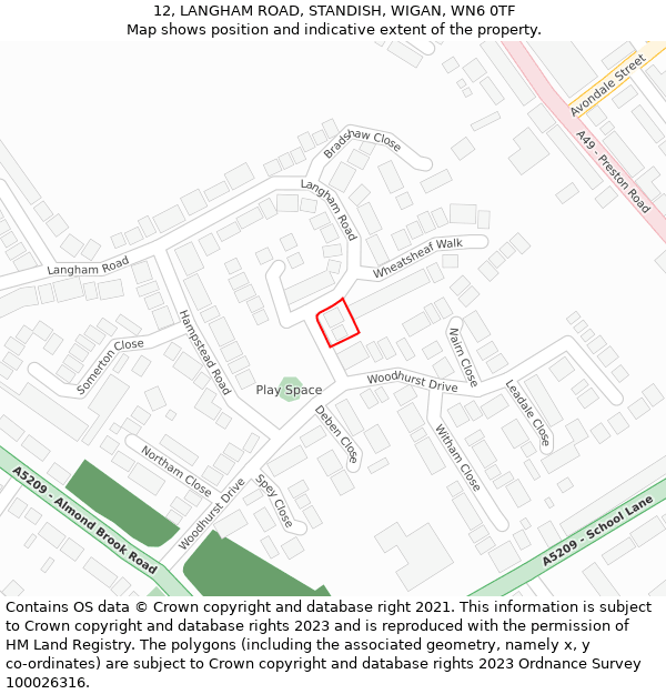 12, LANGHAM ROAD, STANDISH, WIGAN, WN6 0TF: Location map and indicative extent of plot