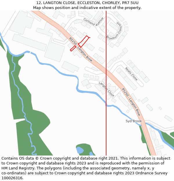 12, LANGTON CLOSE, ECCLESTON, CHORLEY, PR7 5UU: Location map and indicative extent of plot