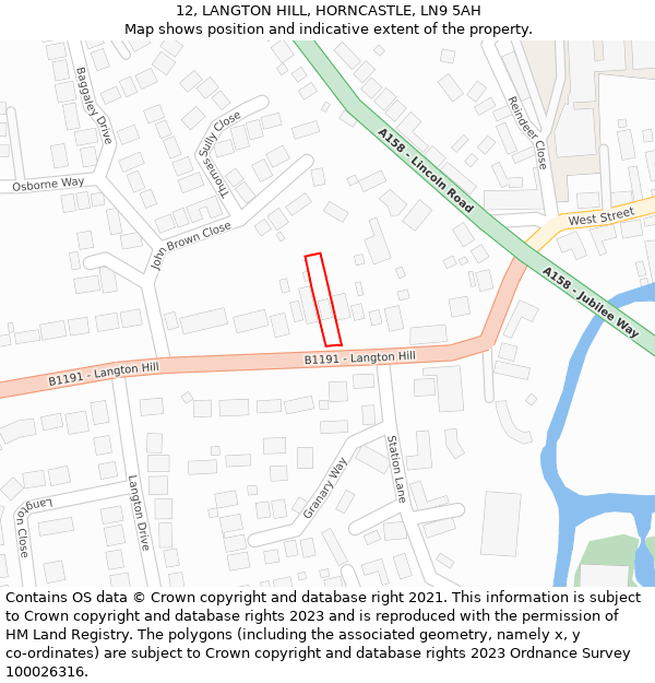 12, LANGTON HILL, HORNCASTLE, LN9 5AH: Location map and indicative extent of plot