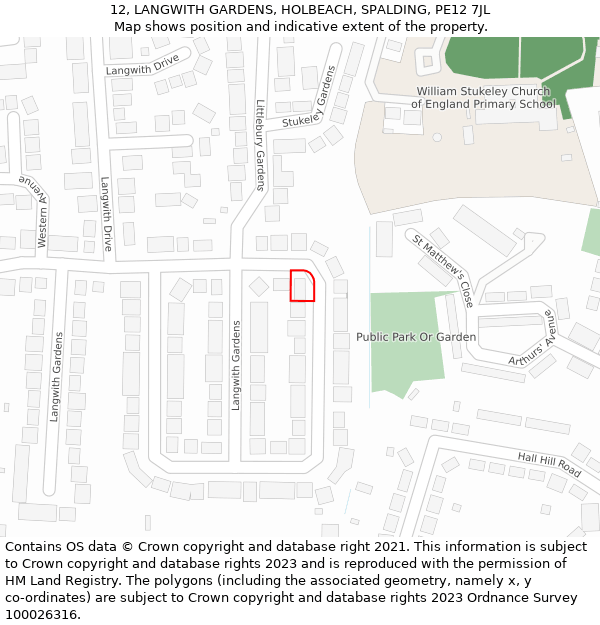 12, LANGWITH GARDENS, HOLBEACH, SPALDING, PE12 7JL: Location map and indicative extent of plot