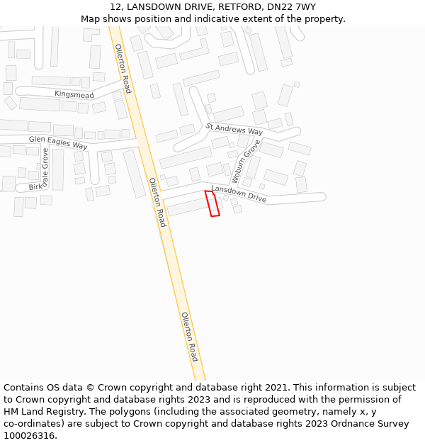 12, LANSDOWN DRIVE, RETFORD, DN22 7WY: Location map and indicative extent of plot