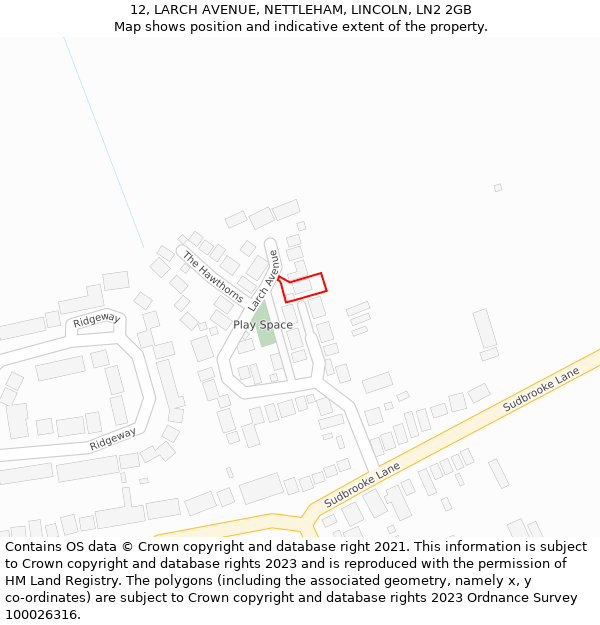 12, LARCH AVENUE, NETTLEHAM, LINCOLN, LN2 2GB: Location map and indicative extent of plot