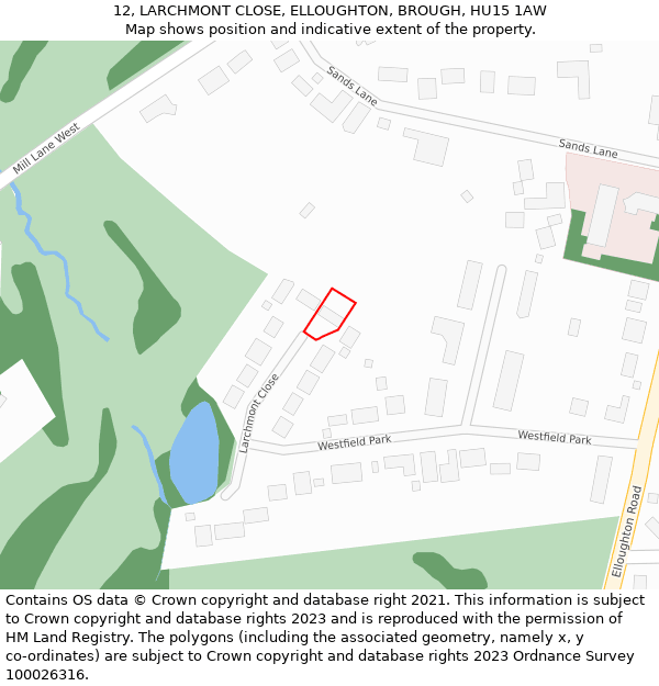 12, LARCHMONT CLOSE, ELLOUGHTON, BROUGH, HU15 1AW: Location map and indicative extent of plot