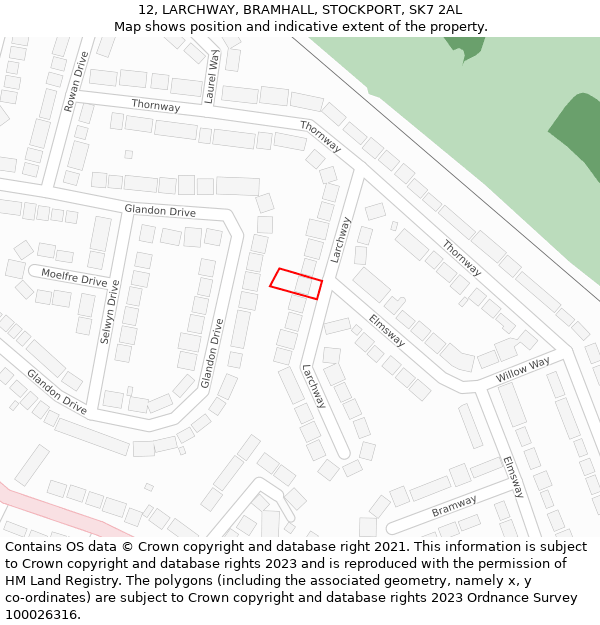12, LARCHWAY, BRAMHALL, STOCKPORT, SK7 2AL: Location map and indicative extent of plot