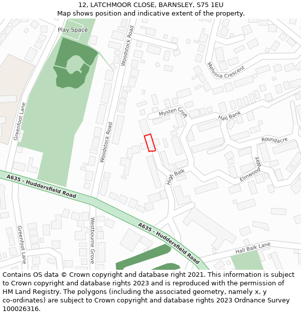 12, LATCHMOOR CLOSE, BARNSLEY, S75 1EU: Location map and indicative extent of plot