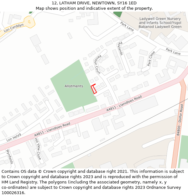 12, LATHAM DRIVE, NEWTOWN, SY16 1ED: Location map and indicative extent of plot