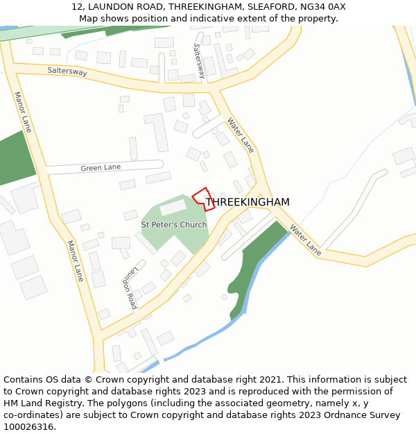 12, LAUNDON ROAD, THREEKINGHAM, SLEAFORD, NG34 0AX: Location map and indicative extent of plot