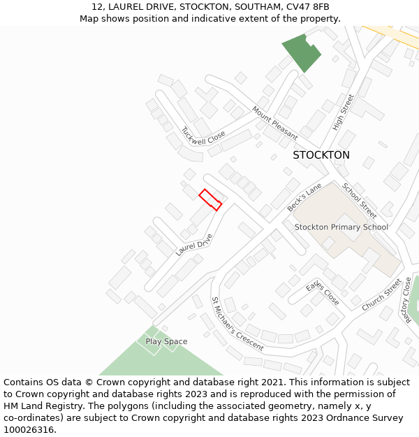 12, LAUREL DRIVE, STOCKTON, SOUTHAM, CV47 8FB: Location map and indicative extent of plot