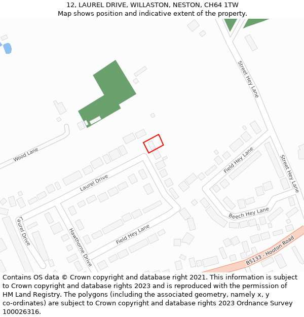 12, LAUREL DRIVE, WILLASTON, NESTON, CH64 1TW: Location map and indicative extent of plot