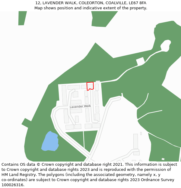 12, LAVENDER WALK, COLEORTON, COALVILLE, LE67 8FA: Location map and indicative extent of plot