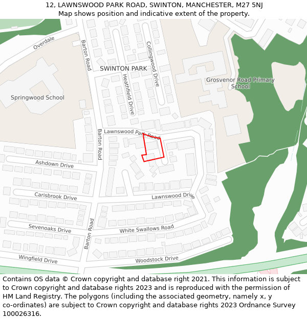 12, LAWNSWOOD PARK ROAD, SWINTON, MANCHESTER, M27 5NJ: Location map and indicative extent of plot