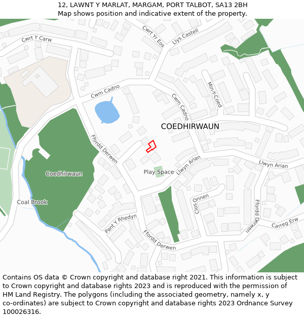 12, LAWNT Y MARLAT, MARGAM, PORT TALBOT, SA13 2BH: Location map and indicative extent of plot