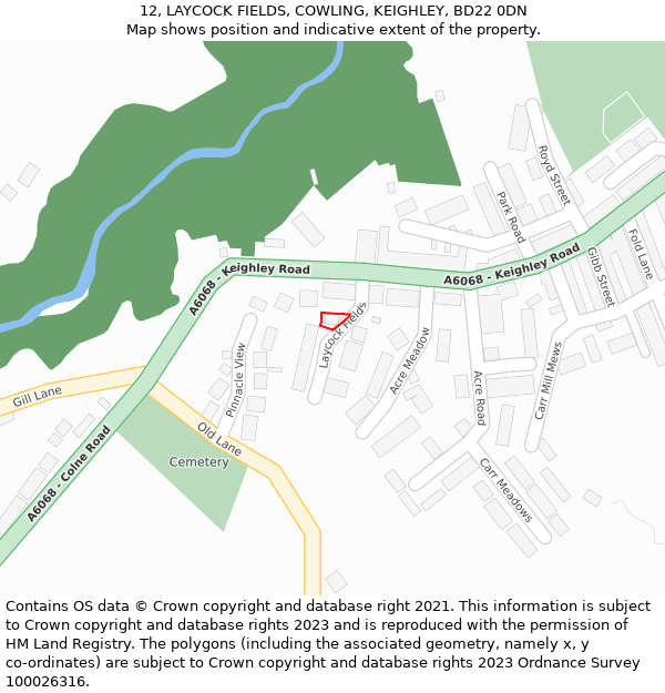 12, LAYCOCK FIELDS, COWLING, KEIGHLEY, BD22 0DN: Location map and indicative extent of plot