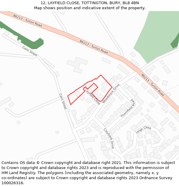 12, LAYFIELD CLOSE, TOTTINGTON, BURY, BL8 4BN: Location map and indicative extent of plot