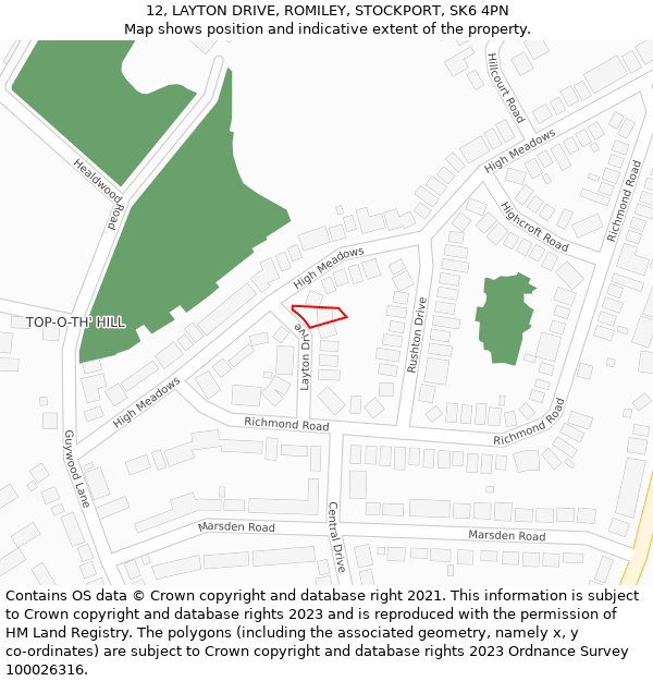 12, LAYTON DRIVE, ROMILEY, STOCKPORT, SK6 4PN: Location map and indicative extent of plot