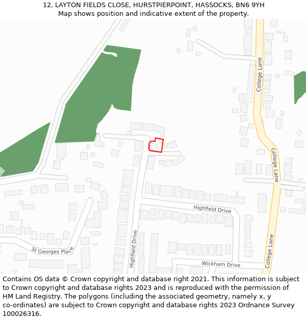 12, LAYTON FIELDS CLOSE, HURSTPIERPOINT, HASSOCKS, BN6 9YH: Location map and indicative extent of plot