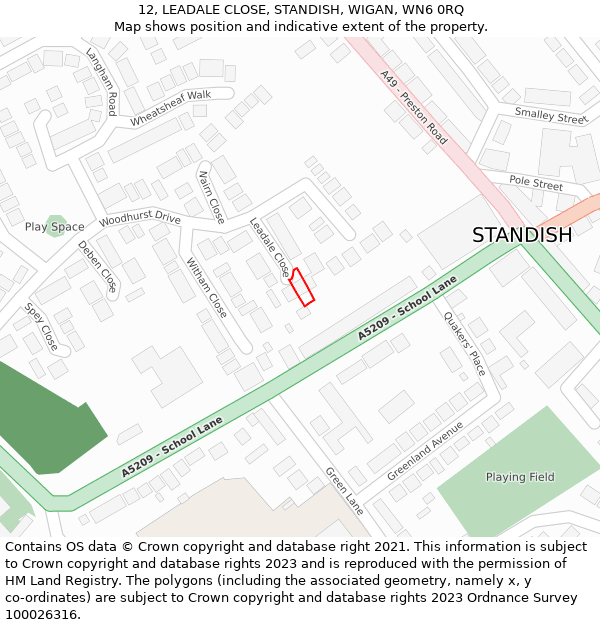 12, LEADALE CLOSE, STANDISH, WIGAN, WN6 0RQ: Location map and indicative extent of plot