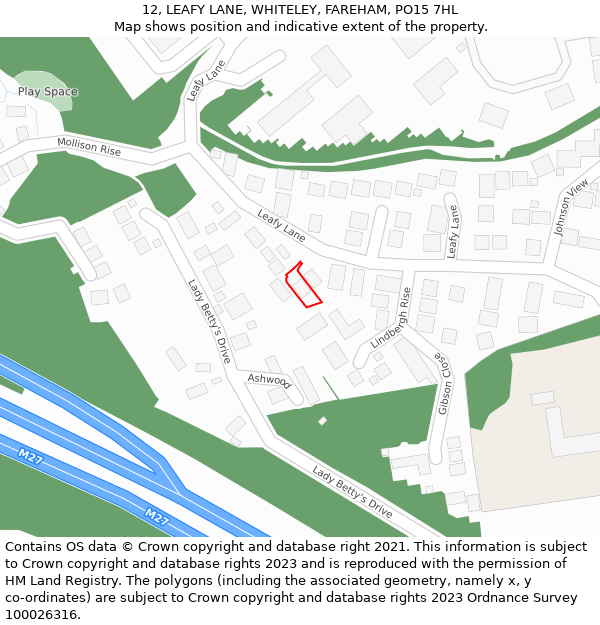 12, LEAFY LANE, WHITELEY, FAREHAM, PO15 7HL: Location map and indicative extent of plot