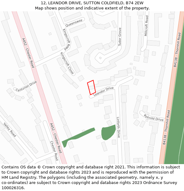 12, LEANDOR DRIVE, SUTTON COLDFIELD, B74 2EW: Location map and indicative extent of plot